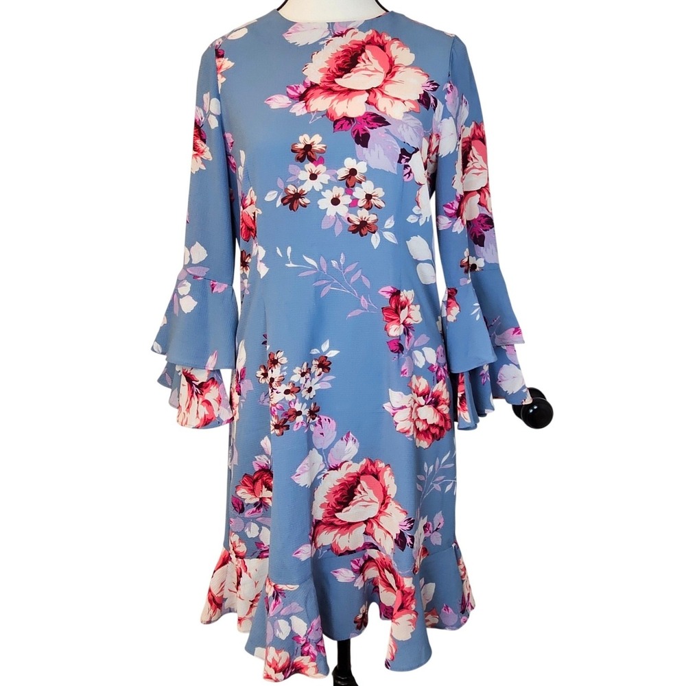 Jill Jill Stuart Dress Women S Blue Pink Floral Ruffle Bell Sleeve Romantic Boho